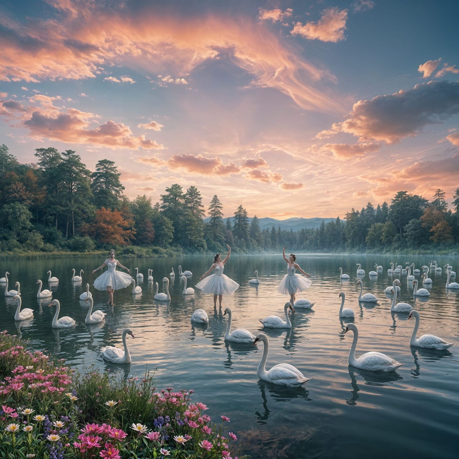 Graceful Ballet Dancers Perform Swan Lake