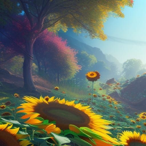 Fantasy Sunflowers with Dynamic Lighting