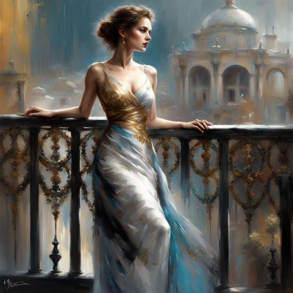 Woman on Balcony in Magical Fantasy Style