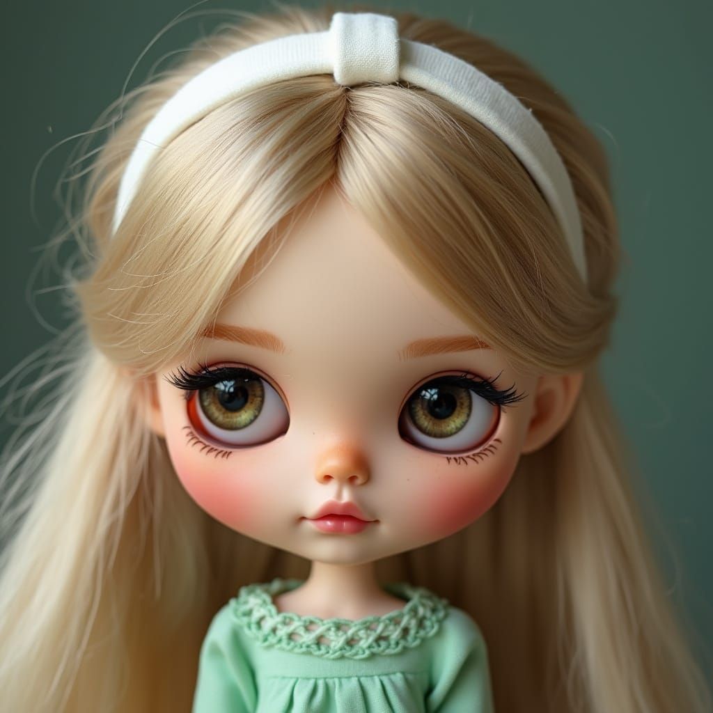 Blythe Doll with Ashy Blonde Highlights and White Headband