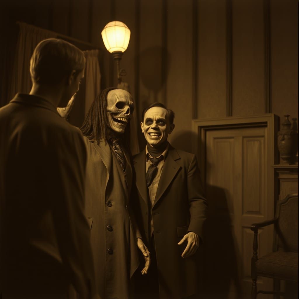 Vintage Horror Movie Scene in Hyperrealistic Sepia