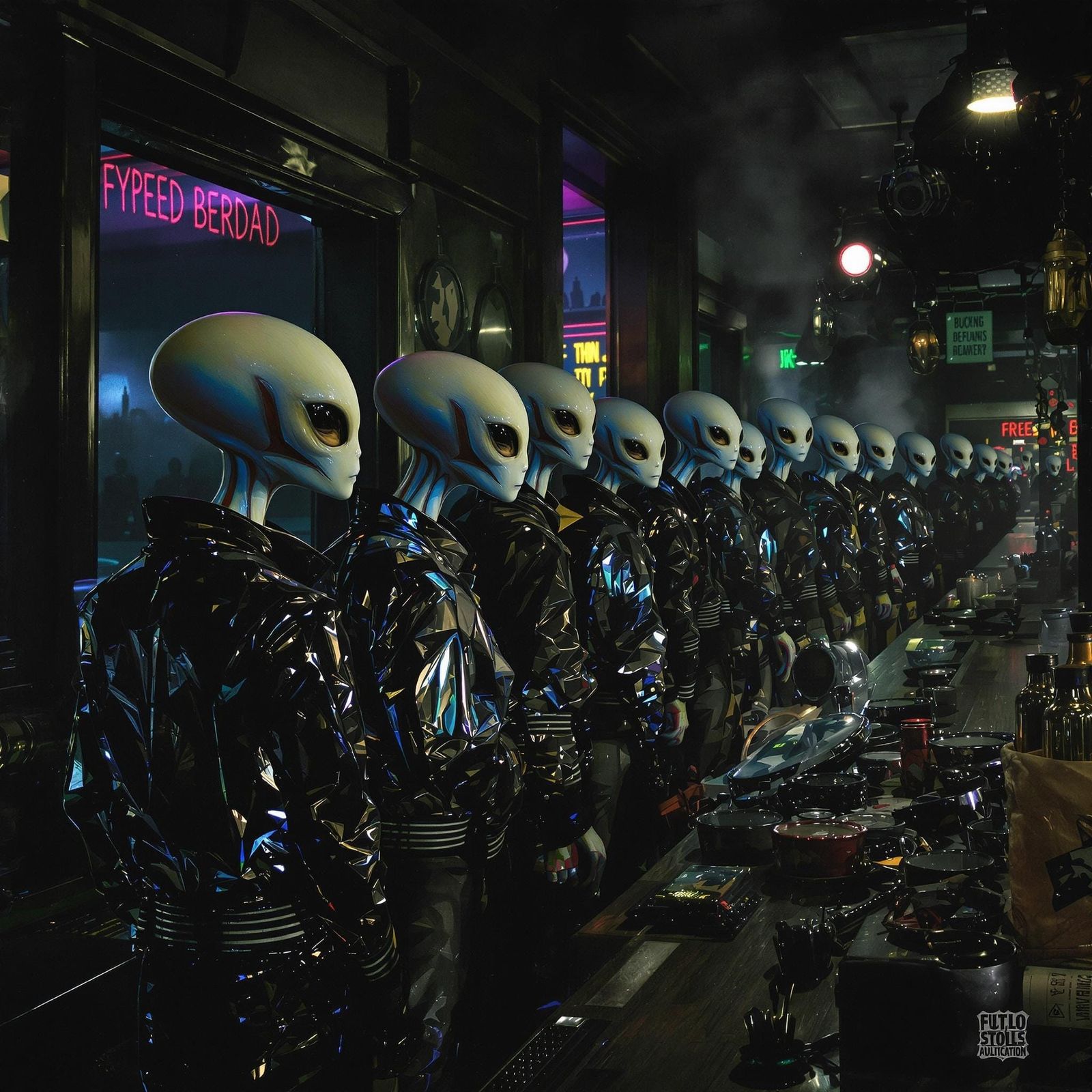 Aliens Encounter Biker Gangs in a Futuristic Bar