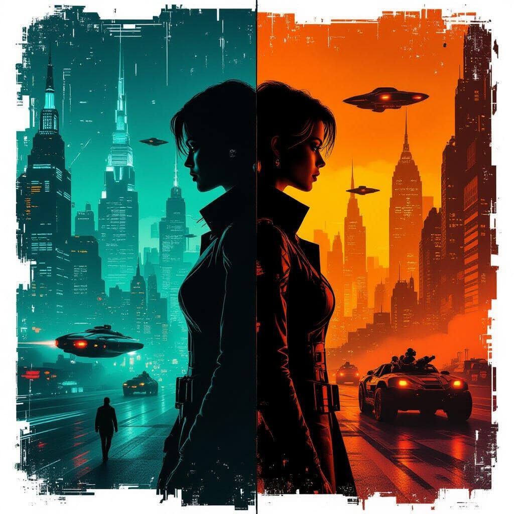 Cyberpunk Film Noir Poster: Neon Cityscape Adventure