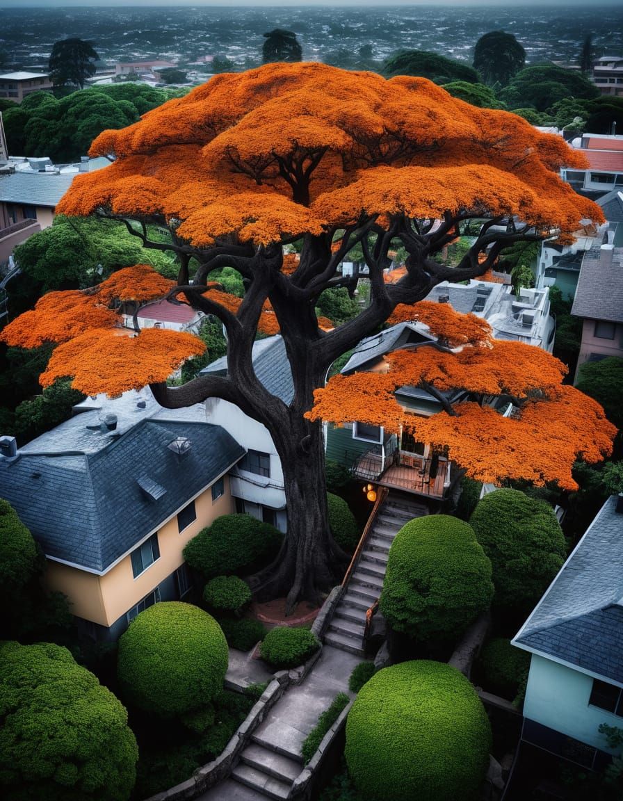 Epic Tree Metropolis: A Hyper-Realistic Aerial Wonder