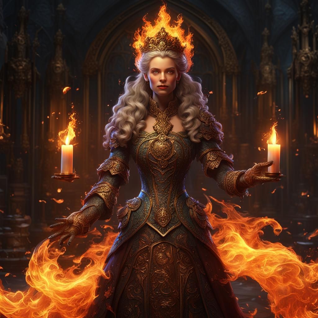 Burning Candle Woman with Flame Mouth, Fantasy Art