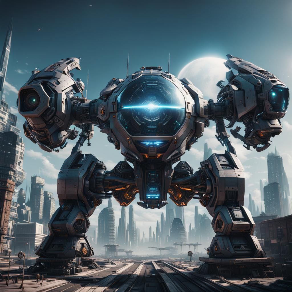 Futuristic Cityscape with Laser Focus, Sci-Fi Art