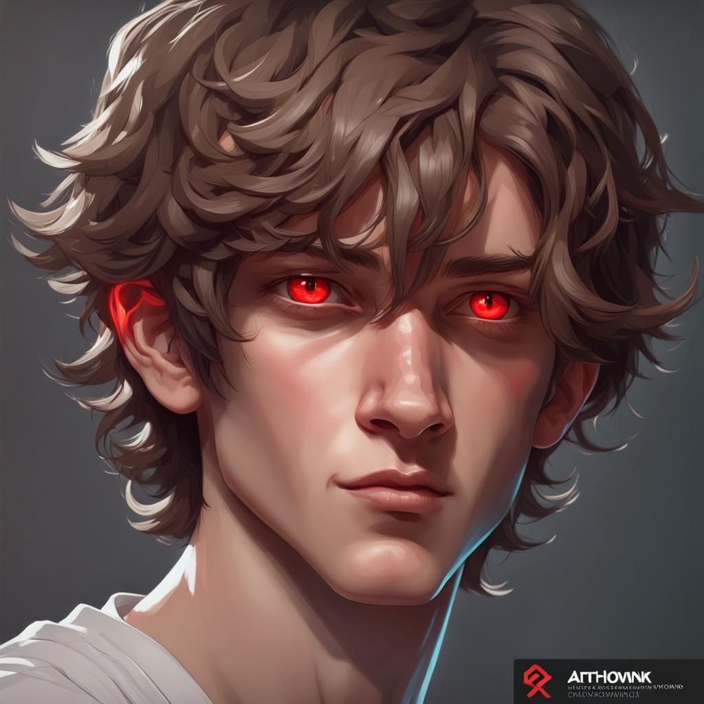 Teenager Portrait with Red Eyes in Detailed Art