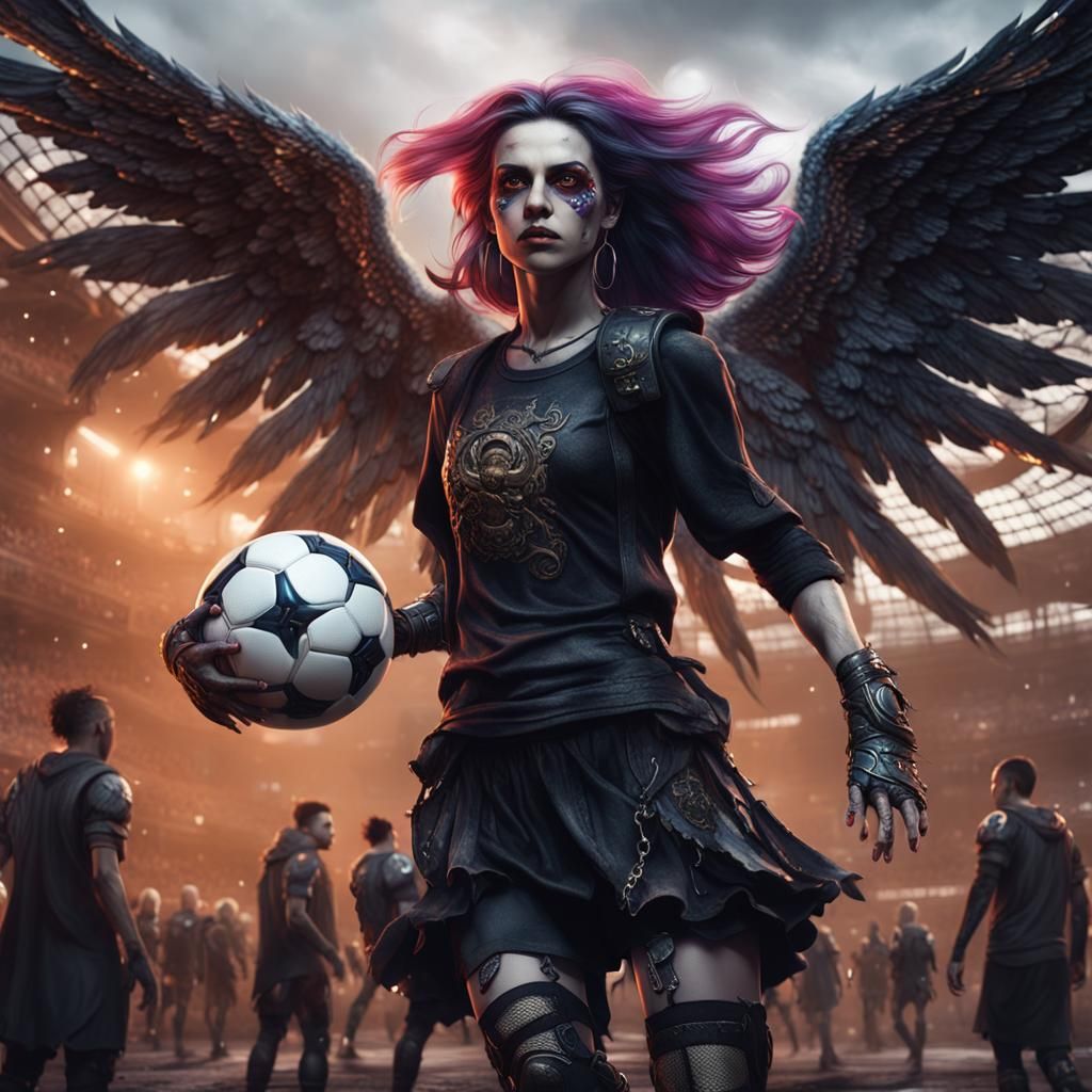 Gothic Angel with Football Hooligans: Detailed Matte Paintin...