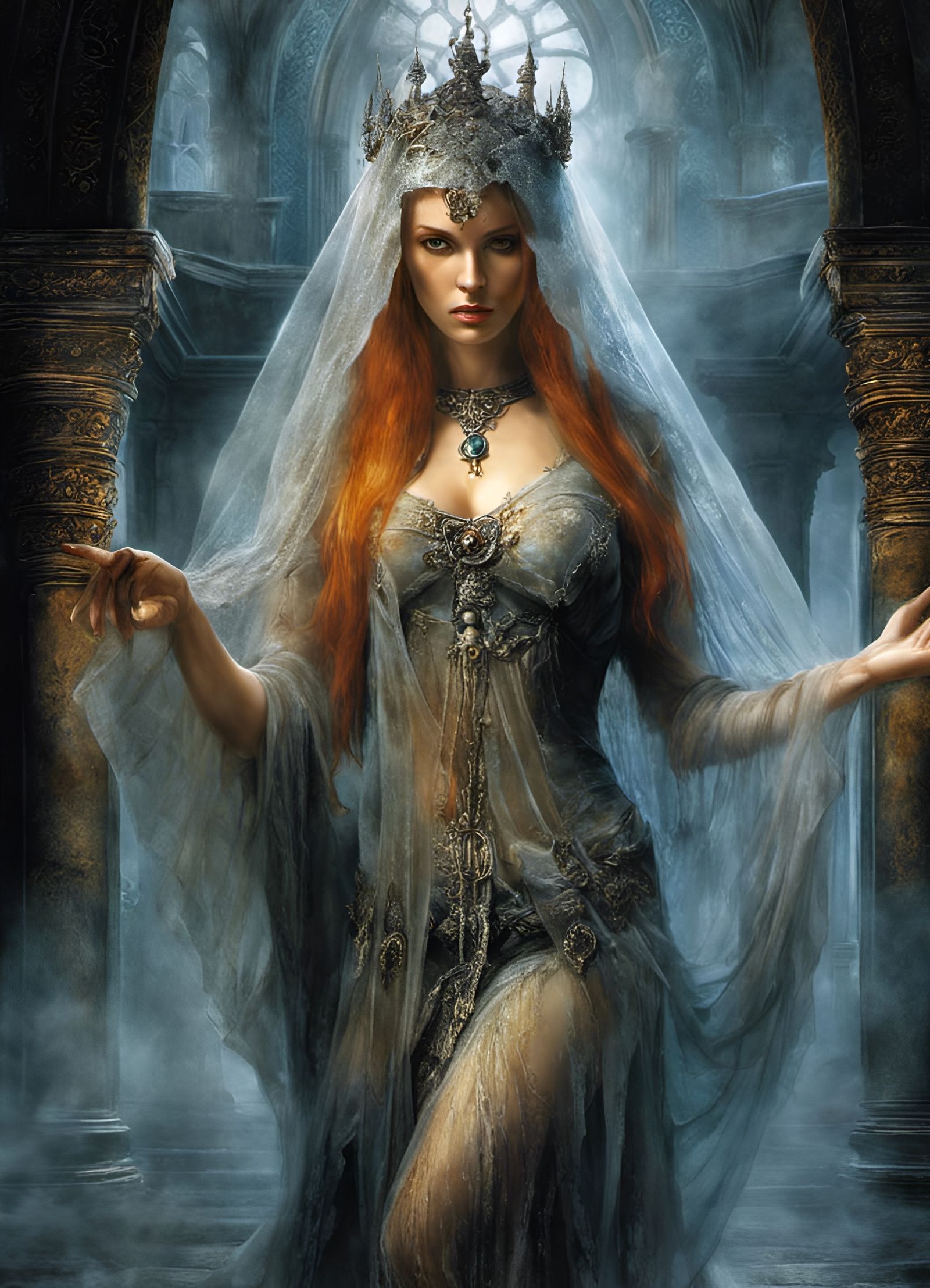 Ginger Woman Performs Dark Ritual as Digital Art