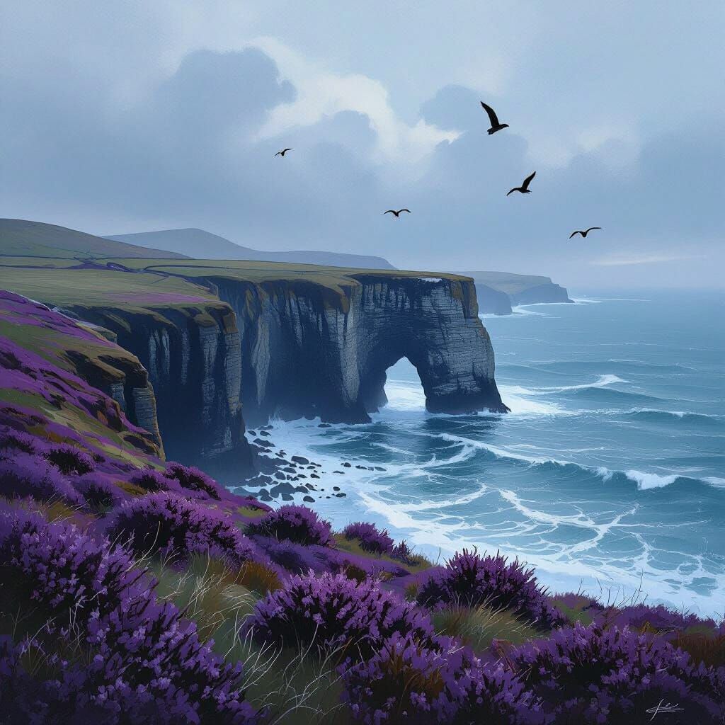 Dramatic Sea Cliffs with Arch in Romantic Style