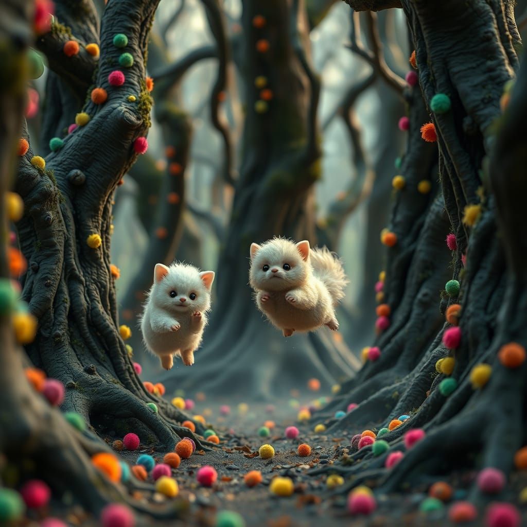 Pom Pom Animals in a Fantasy Forest