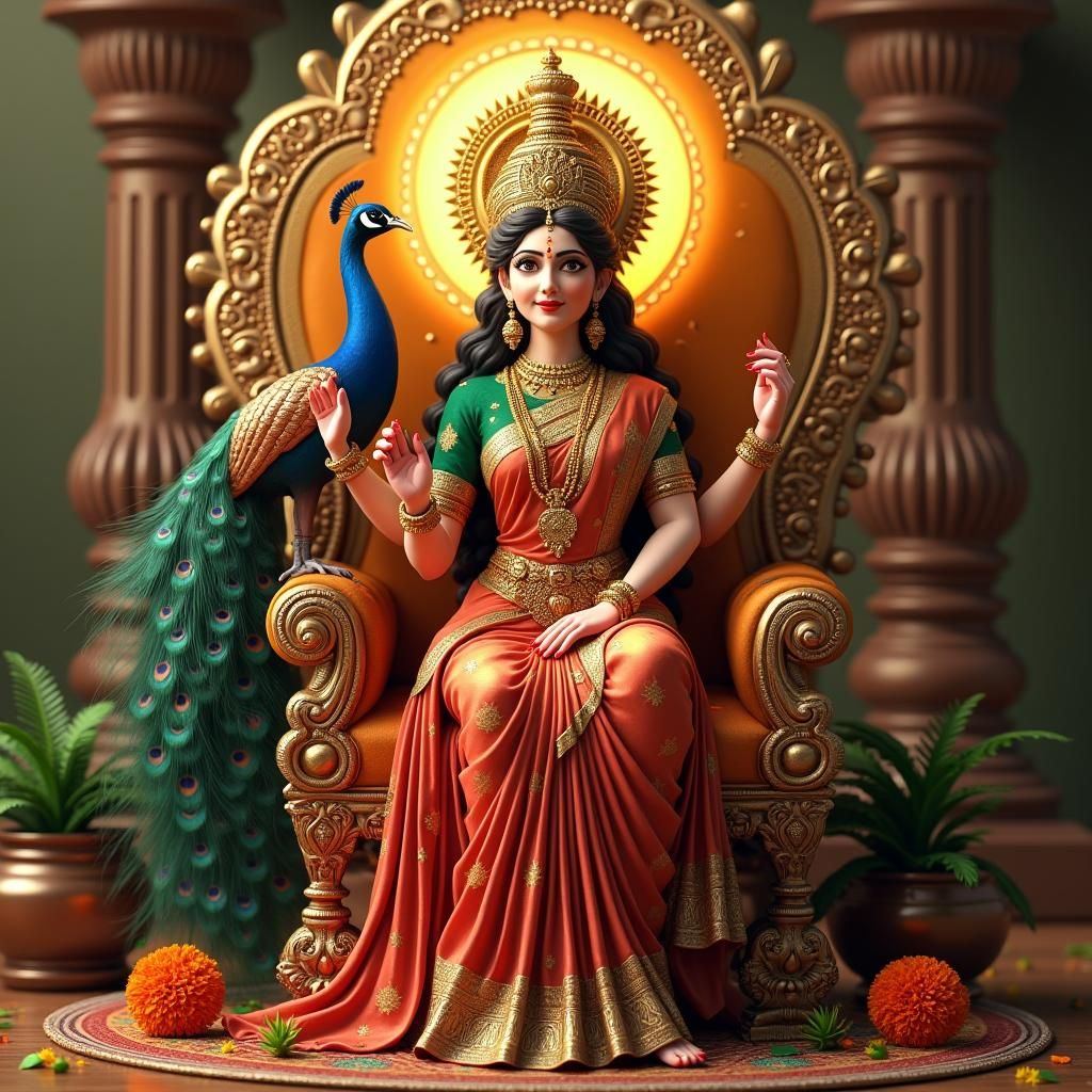 Mahalakshmi in Opulent Attire, Art Nouveau Style