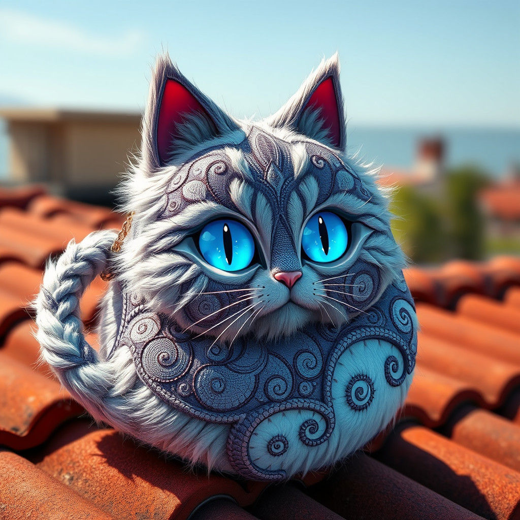 Furry Cat Purse with Blue Eyes on Hot Roof