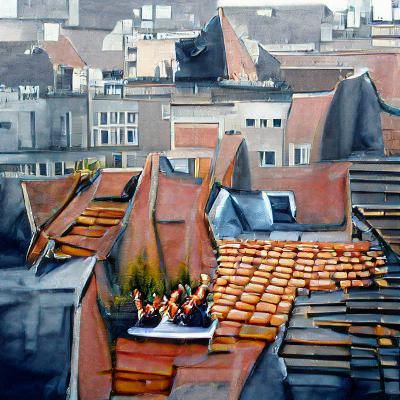 Brussels Rooftops: Detailed Oil Painting