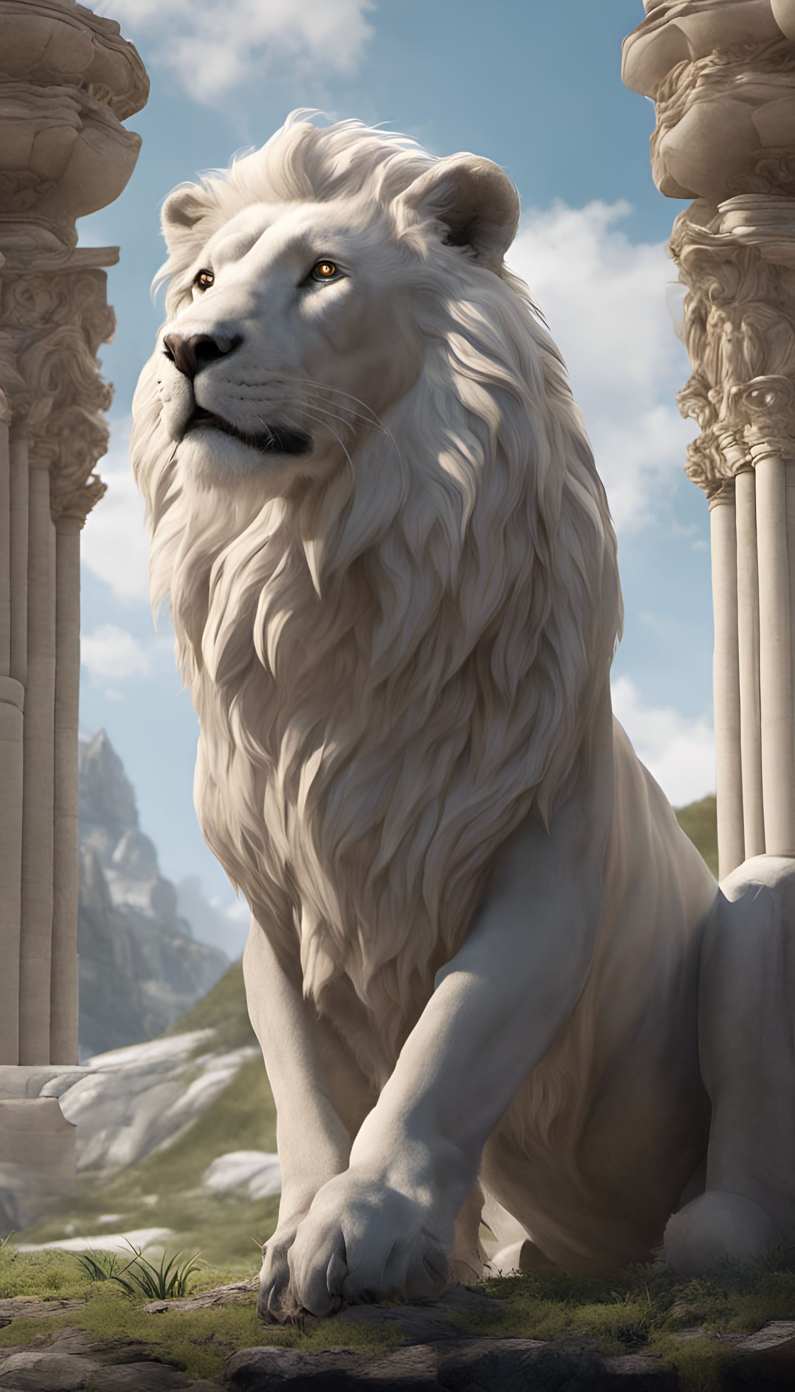 Majestic White Lion in Detailed Digital Art