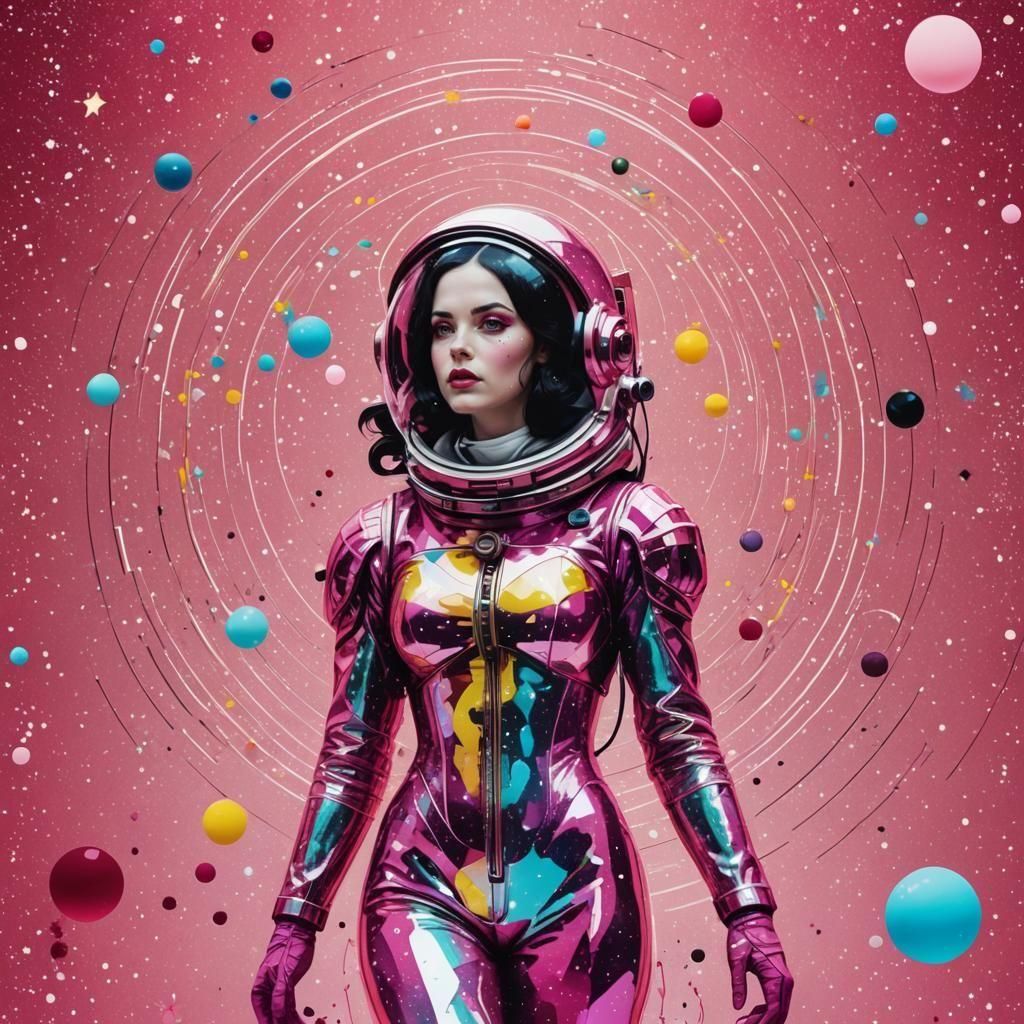 Snow White Space Mermaid Cosmonaut in Pop Art Style