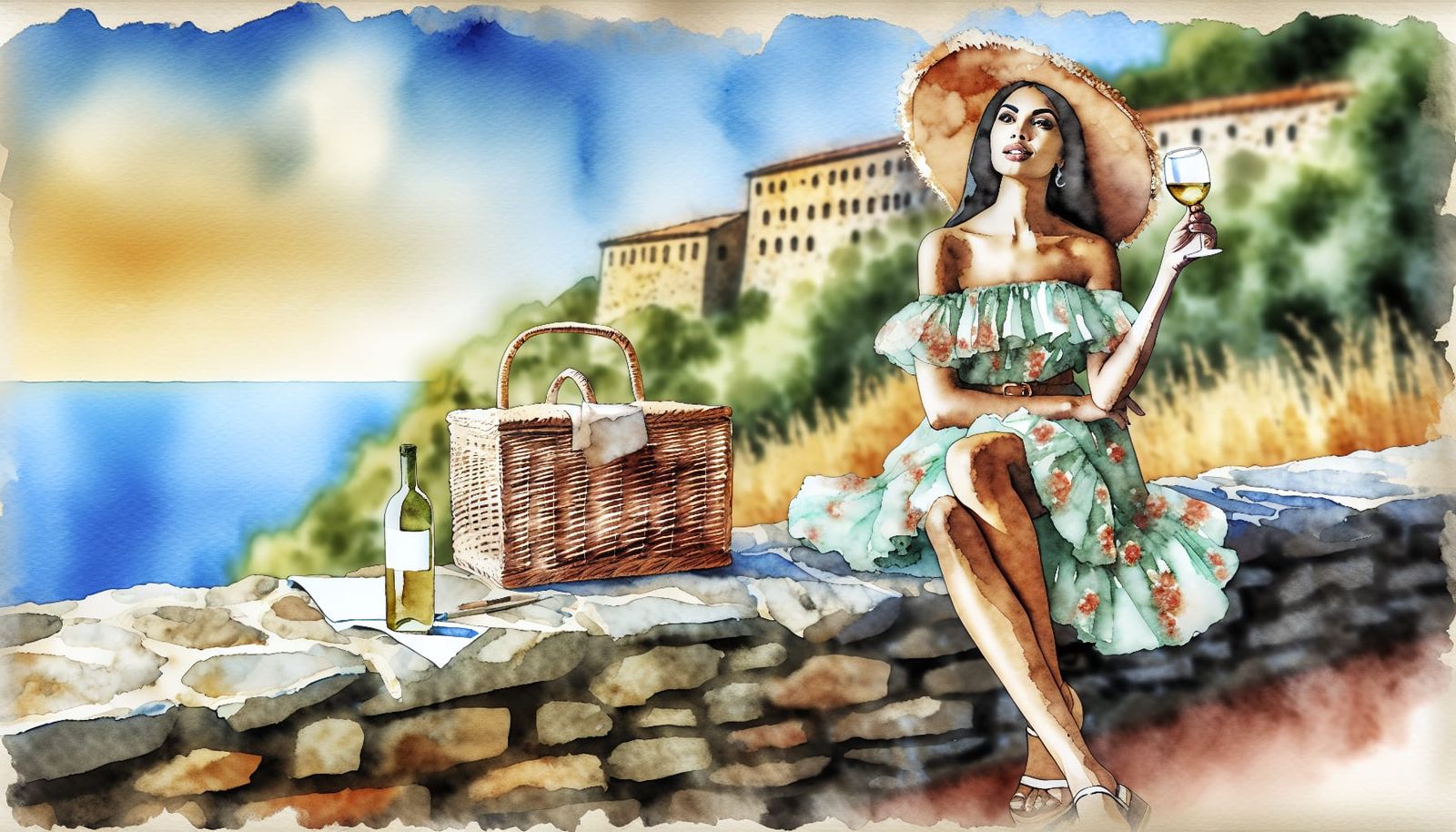 Enchanting Woman in Italy: A Watercolor Painting