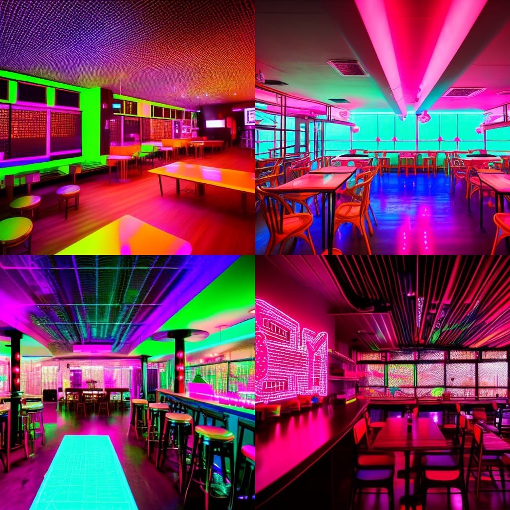 Vibrant Neon Lit Club Interior Photography