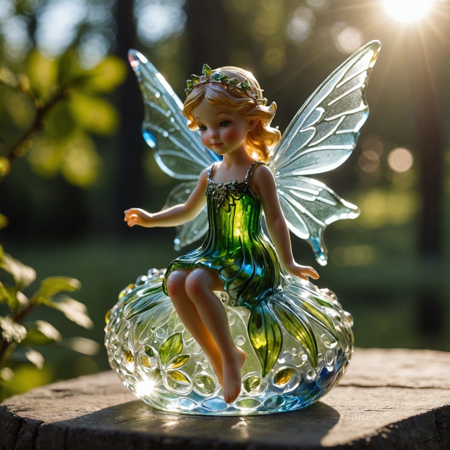 Glass Fairy Figurine Bathed in Sunlight