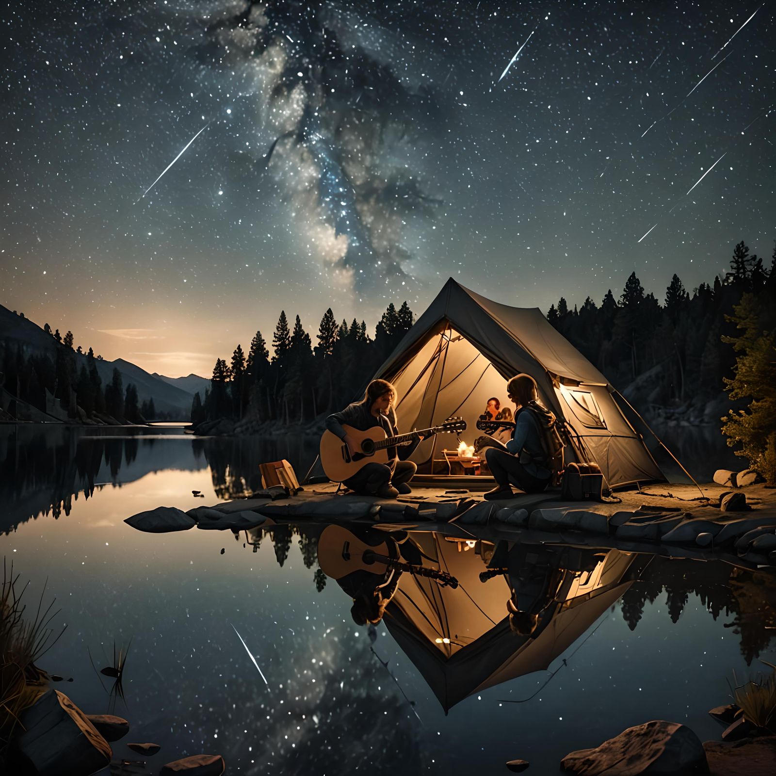 Boy Plays Guitar Under Starry Sky