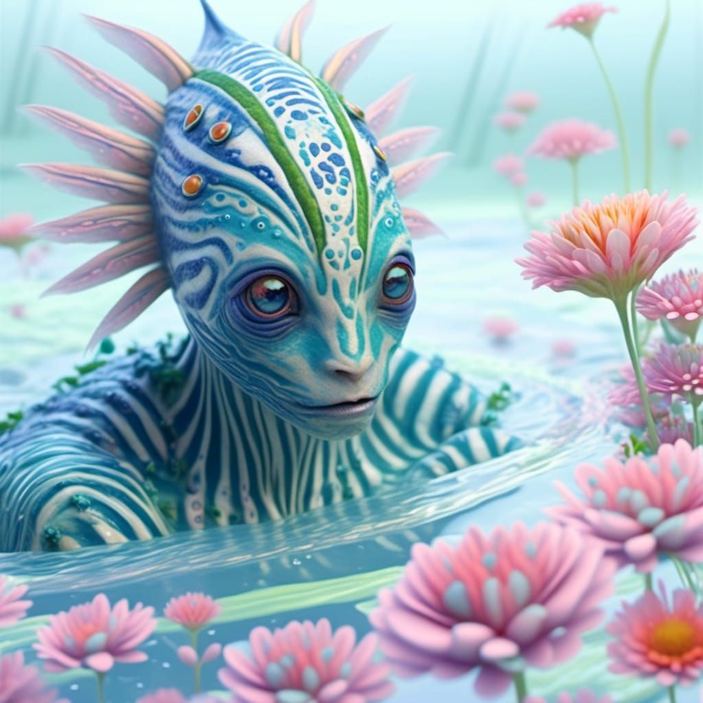 Hybrid Alien Portrait with Waterfall Background