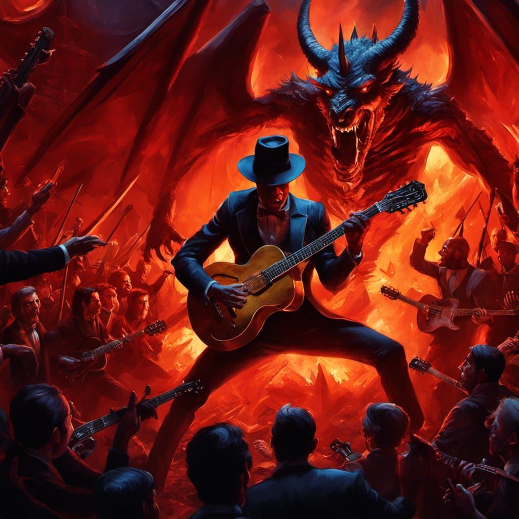Robert Johnson's Devil Guitar Battle: Cinematic Art