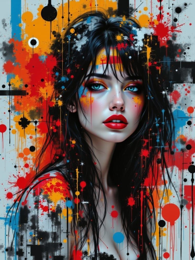 Fragmented Portrait with Electric Rain