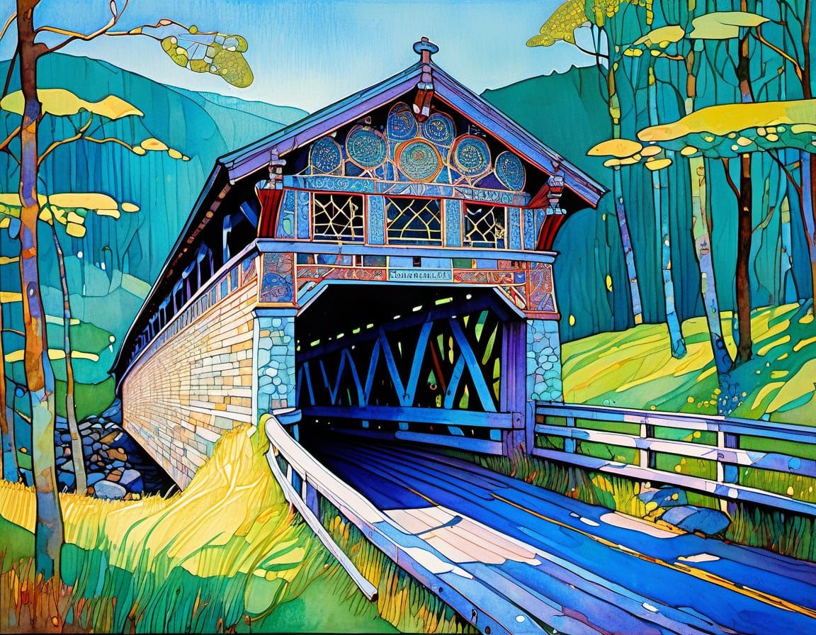 Covered Bridge in Art Nouveau Style