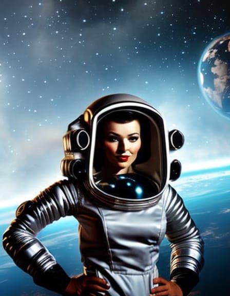 Retro Sci-Fi Space Girl in Classic Spacesuit
