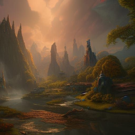 Fantastical Detailed Matte Painting in Deep Color