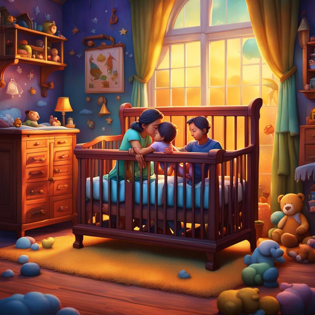 Parents Console Crying Baby: Children's Book Illustration