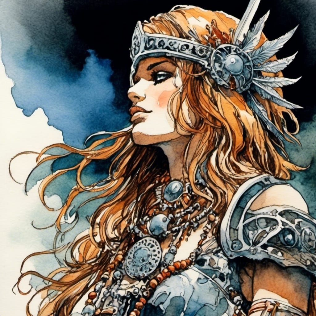 Barbarian Fantasy Masterwork in Grimdark Aquarelle Style