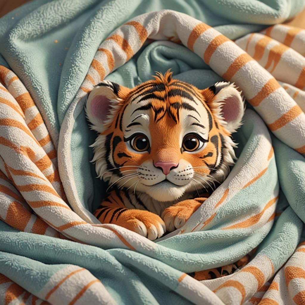 Adorable Cartoon Tiger Sleeping in 3D Render