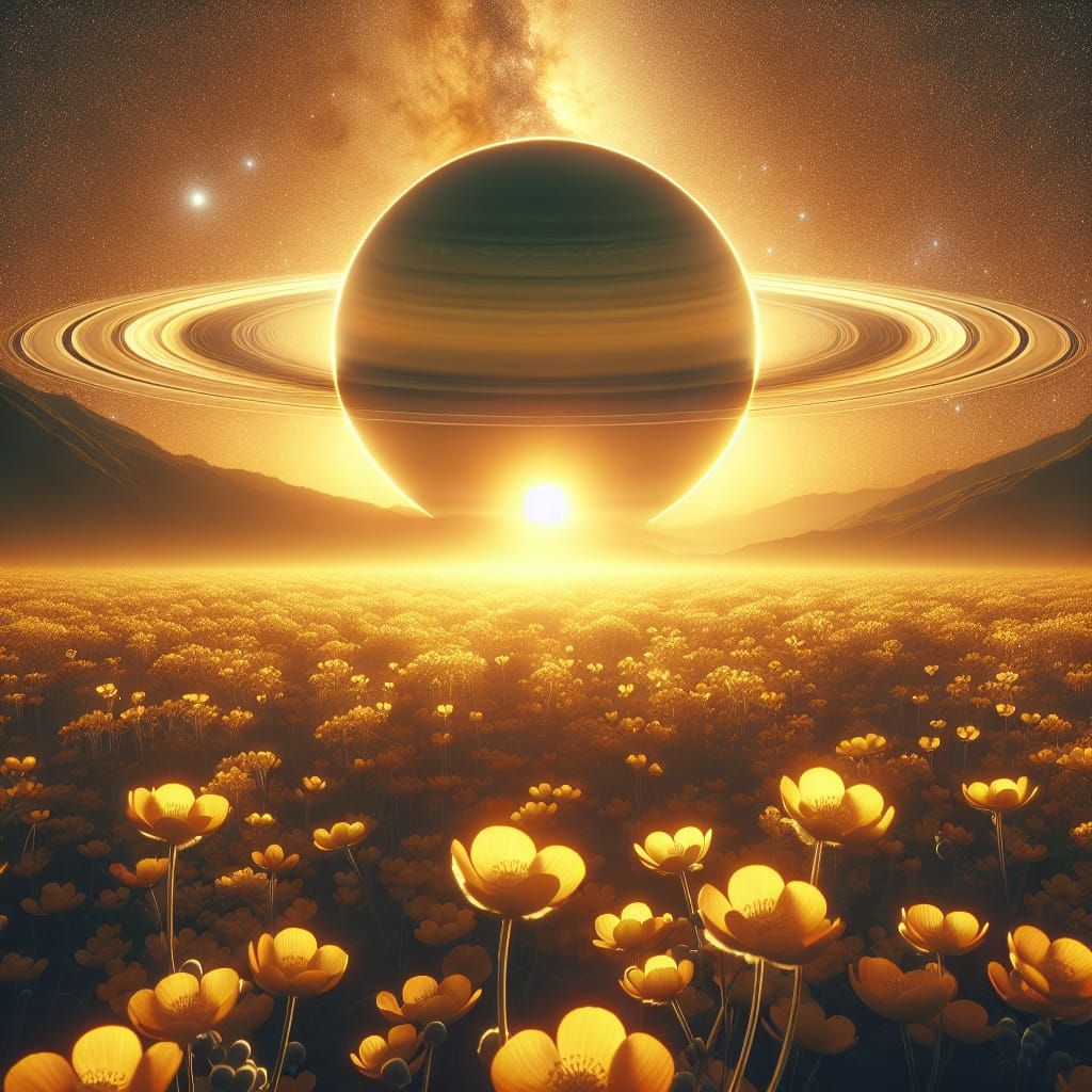 Saturn Sunrise with Buttercups: A Digital Matte Painting