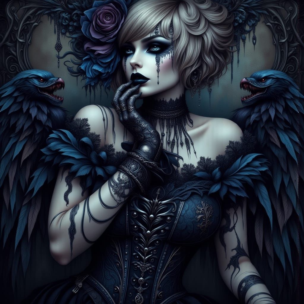 Gothic Woman in Blue Lace Corset