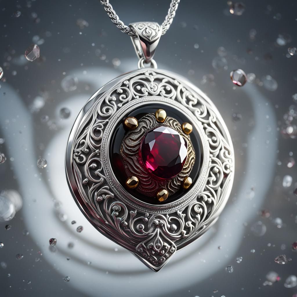 Silver Ruby Pendant in 3D Rendering Style