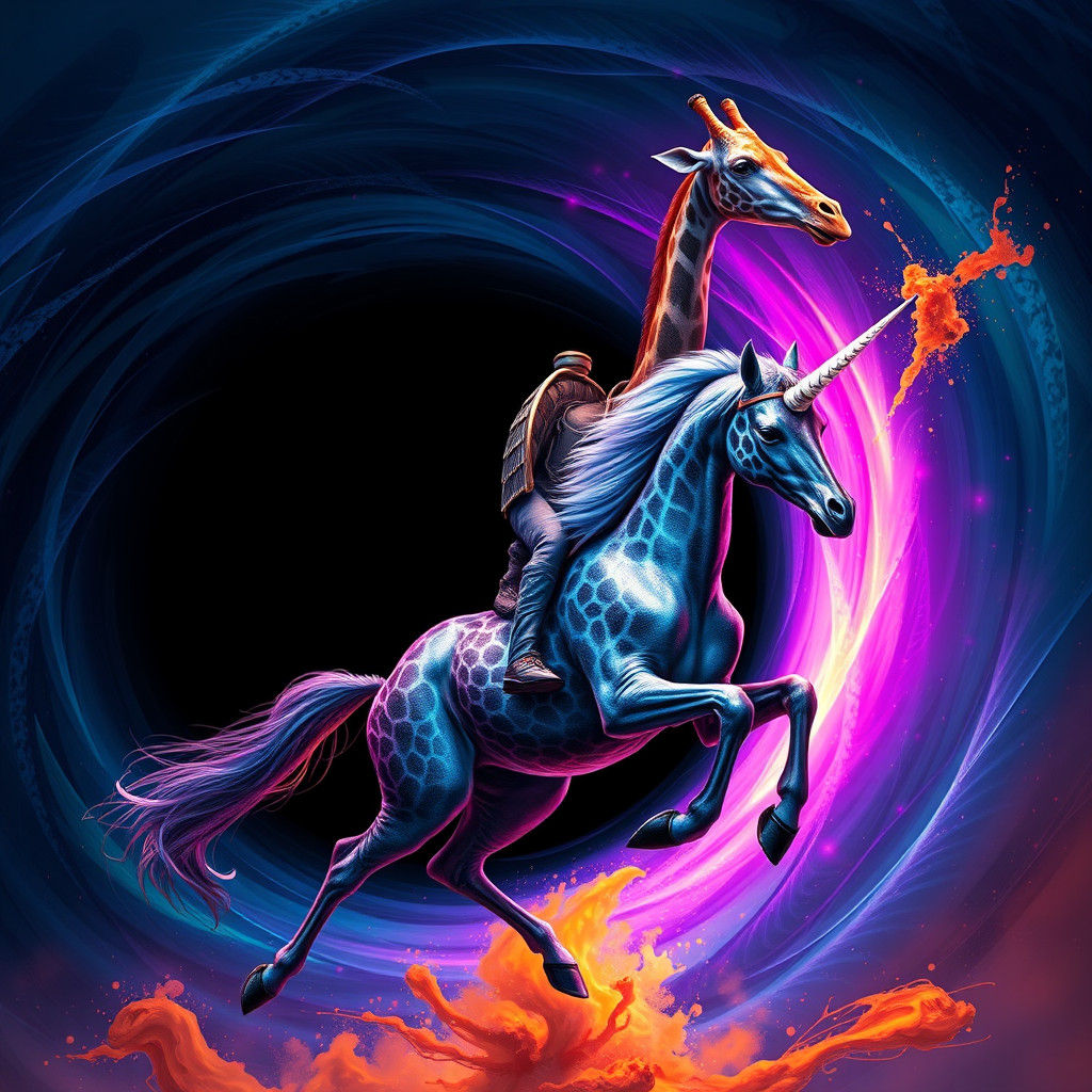 Giraffe and Unicorn Ride into Black Hole