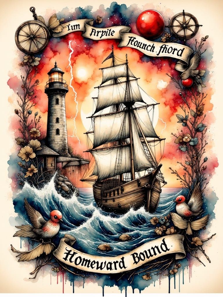 Clipper Ship Tattoo Art on Stormy Seas
