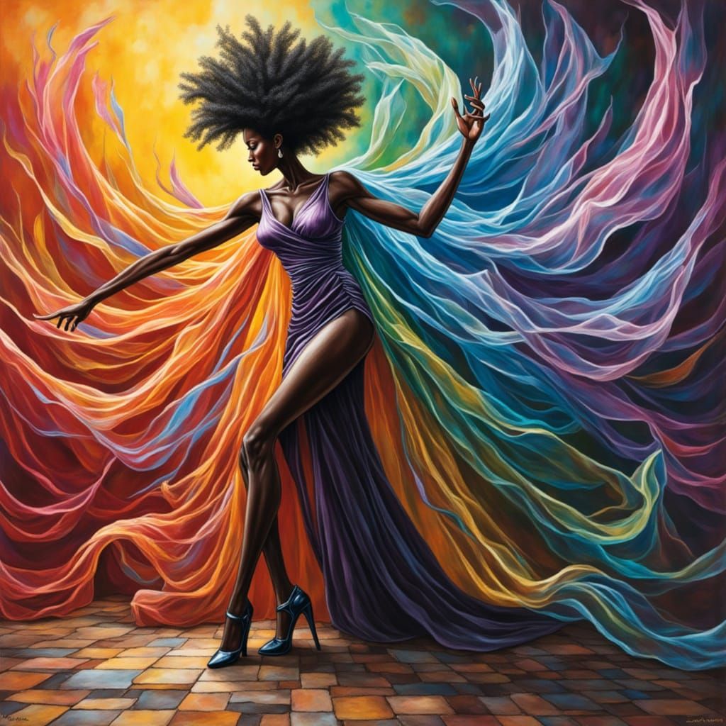 Black Woman Dancing in Translucent Cloaks