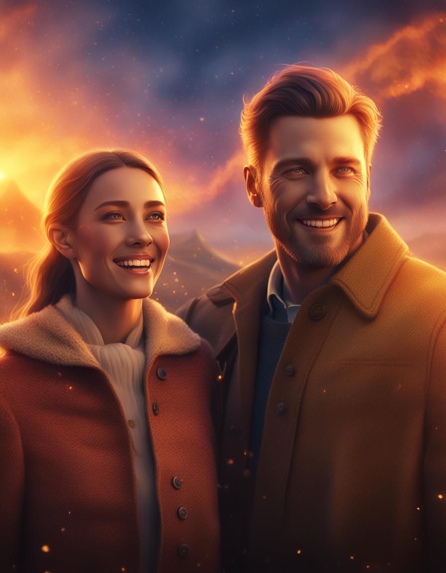 Mystical Couple in Golden Aurora