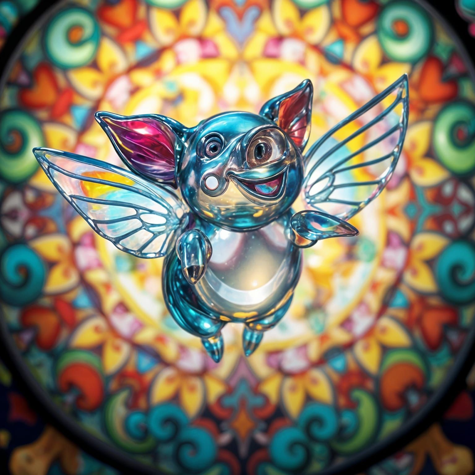 Flying Pig Glass Figurine with Rainbow Wings
