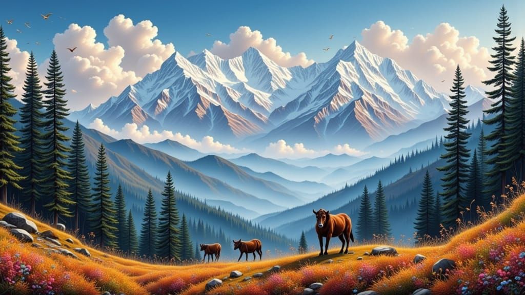 Himalayan Mountains in Post-Impressionist Style