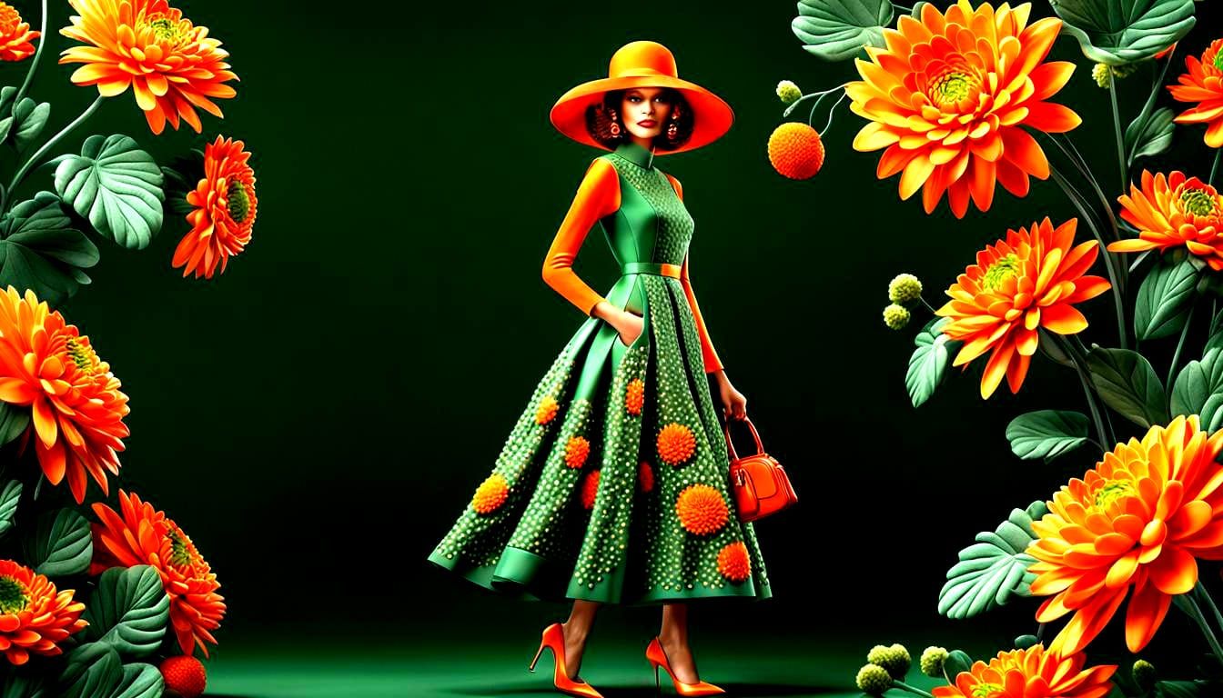Orange and Green Mums Fashion in 3D Render