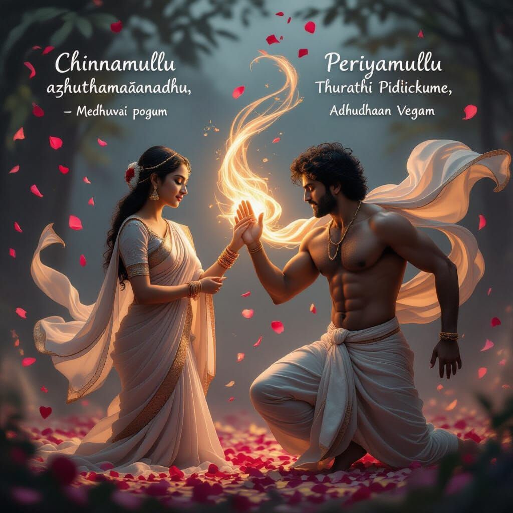 Poetic Cinematic Painting of a South Asian Couple in Love