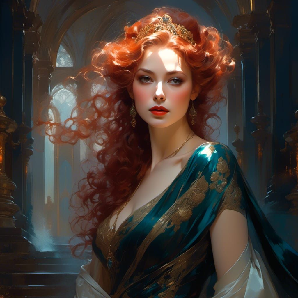 Woman in Silk Gown: Detailed Fantasy Portrait