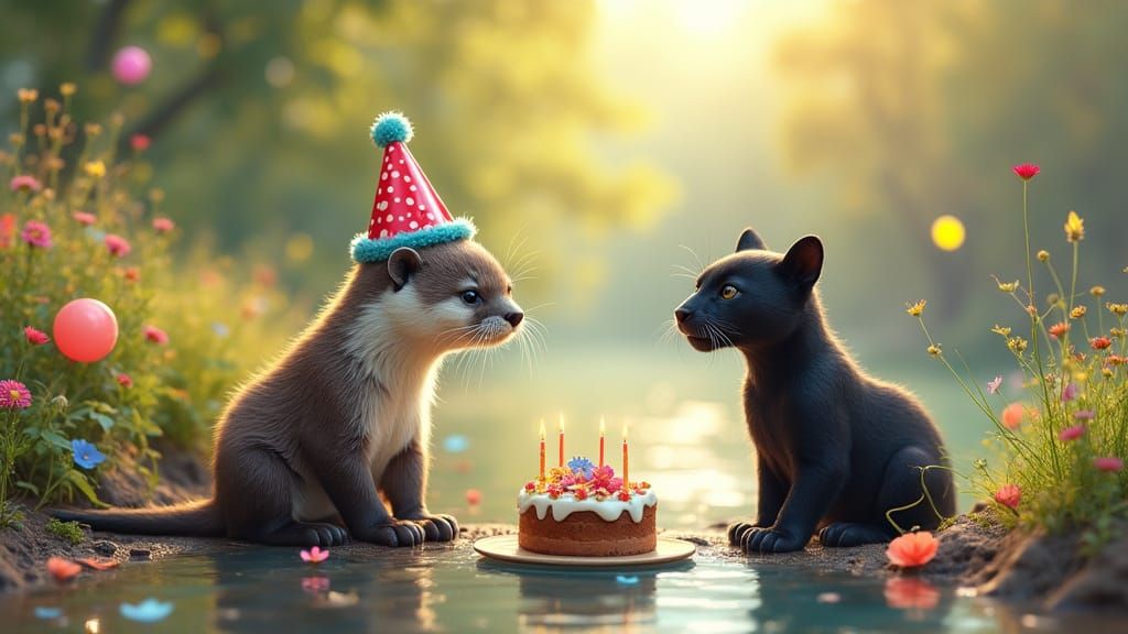 Baby Otter's Whimsical Riverbank Birthday Bash in Vibrant Co...