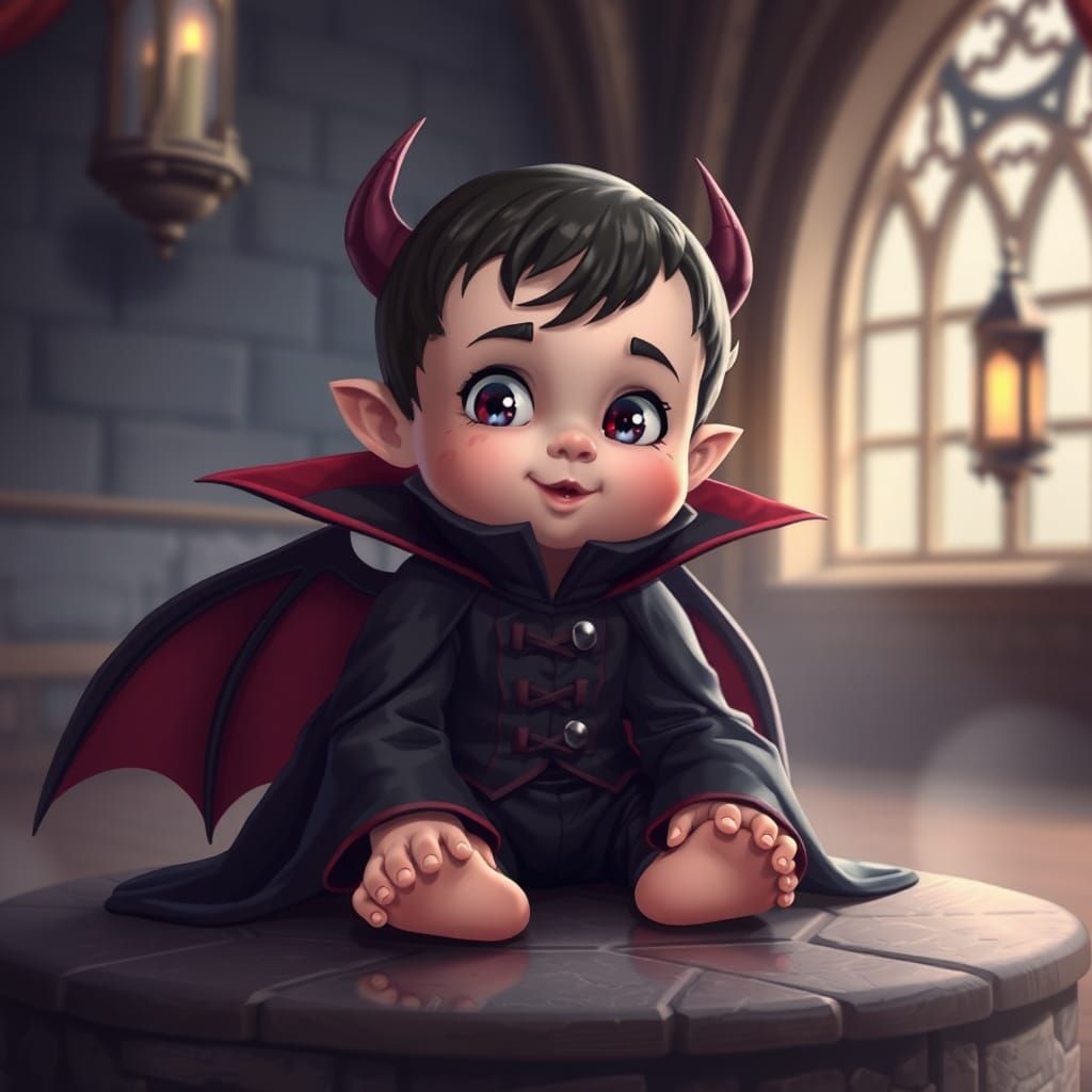 Cute Baby Vampire Countess in Castle