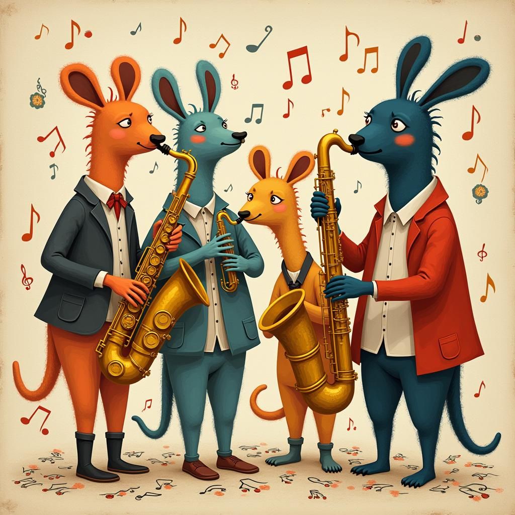 Jazz Band Record Sleeve with Cute Creatures