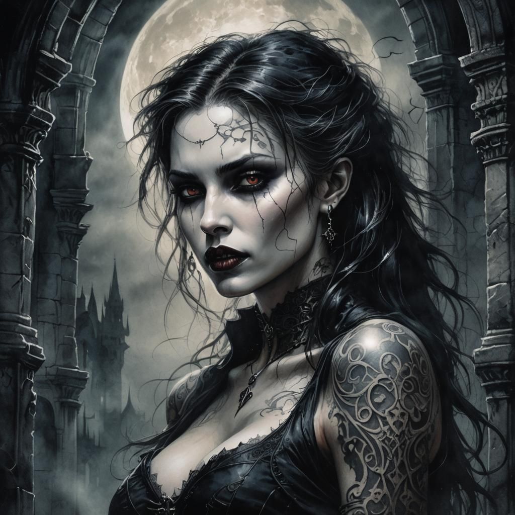 Gothic Vampire Woman in Dark Fantasy Illustration