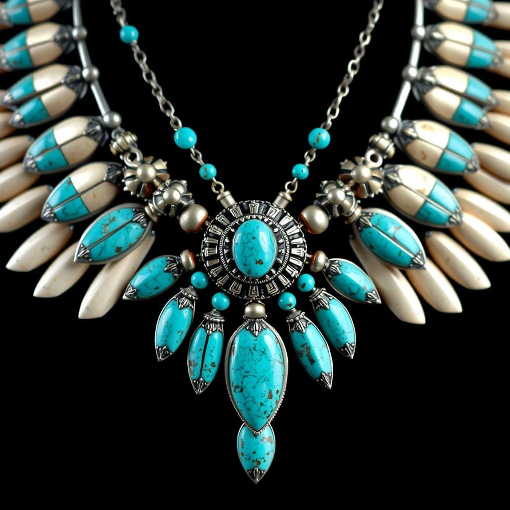 Southwestern Squash Blossom in Elegant Turquoise and Silver